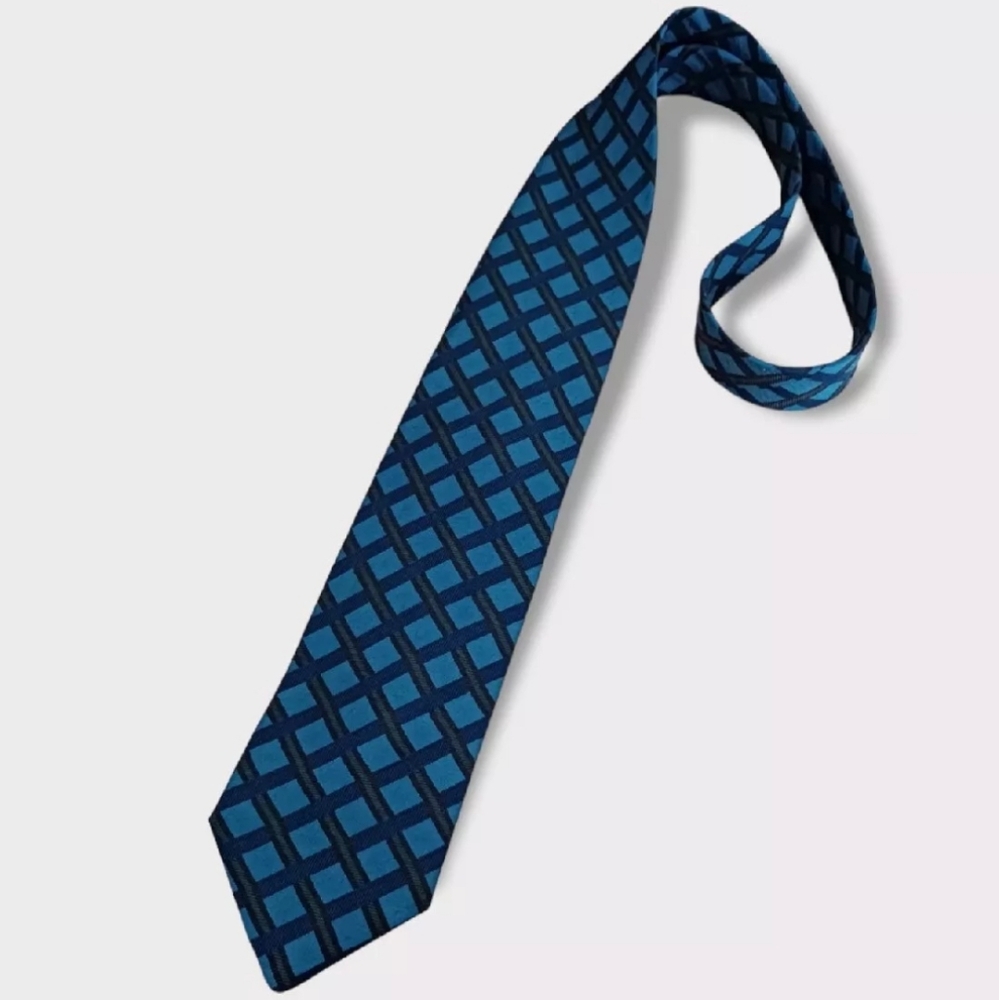 FAÇONNABLE Navy/Blue Tartan Silk LUXURY Tie HANDMADE FRANCE